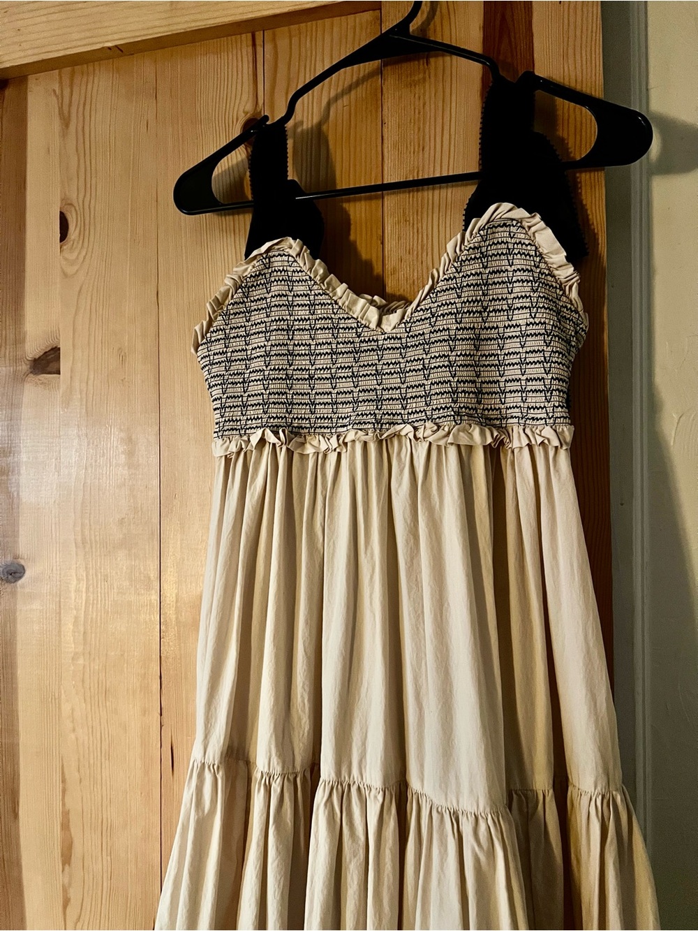 Cream Smocked Tiered Maxi Dress with Black Straps Free People size XS - Picture 3 of 5